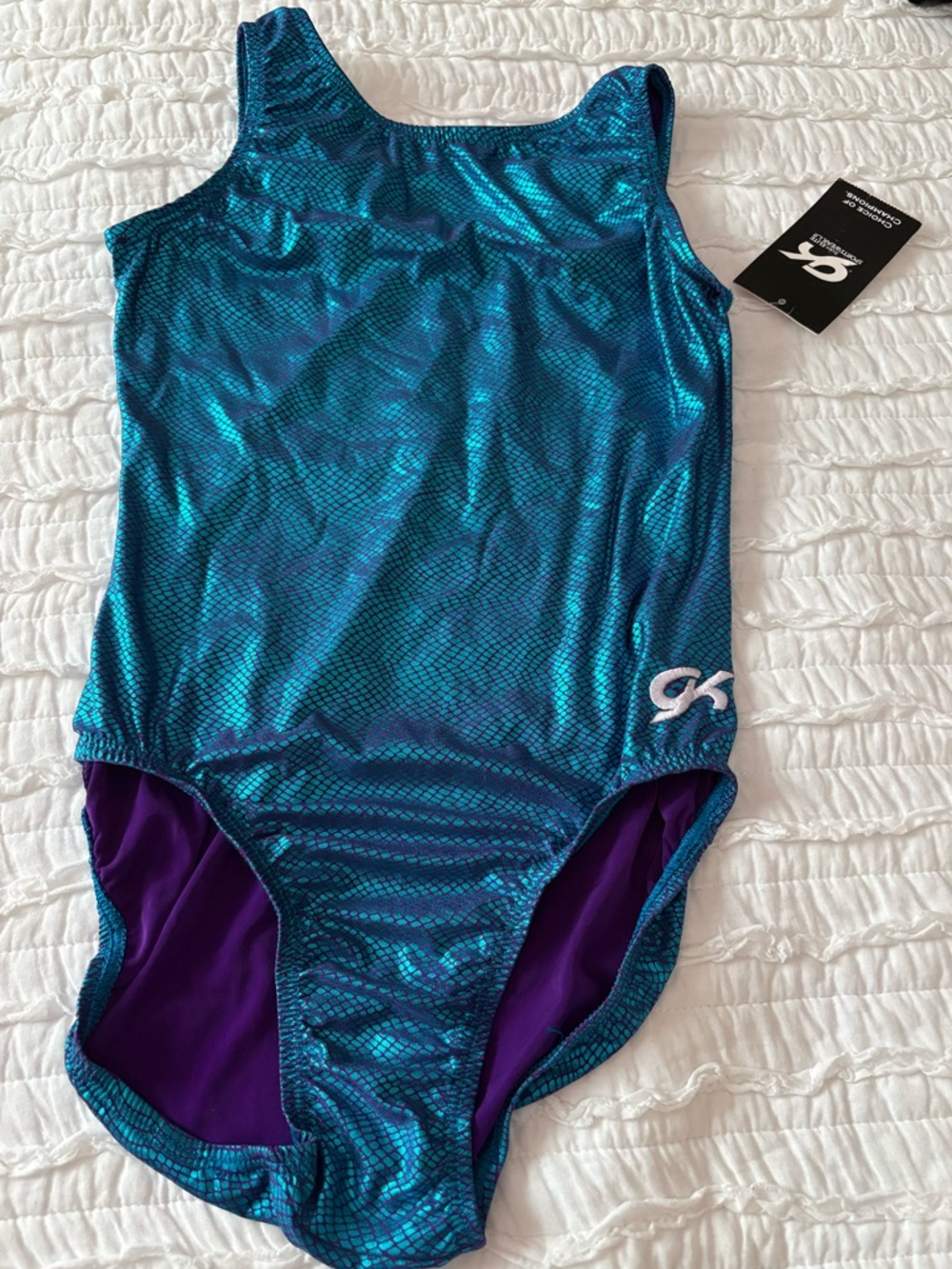 GK Elite Leotard Metallic Snakeskin Teal Purple Size AL Adult L